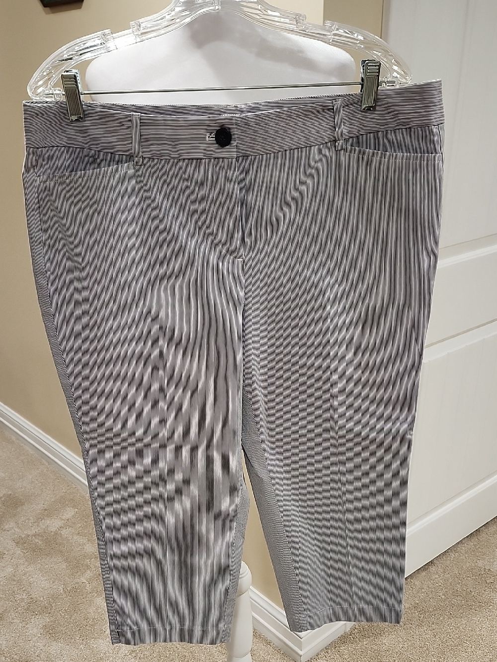 LOFT Black and White Striped Cropped Pants